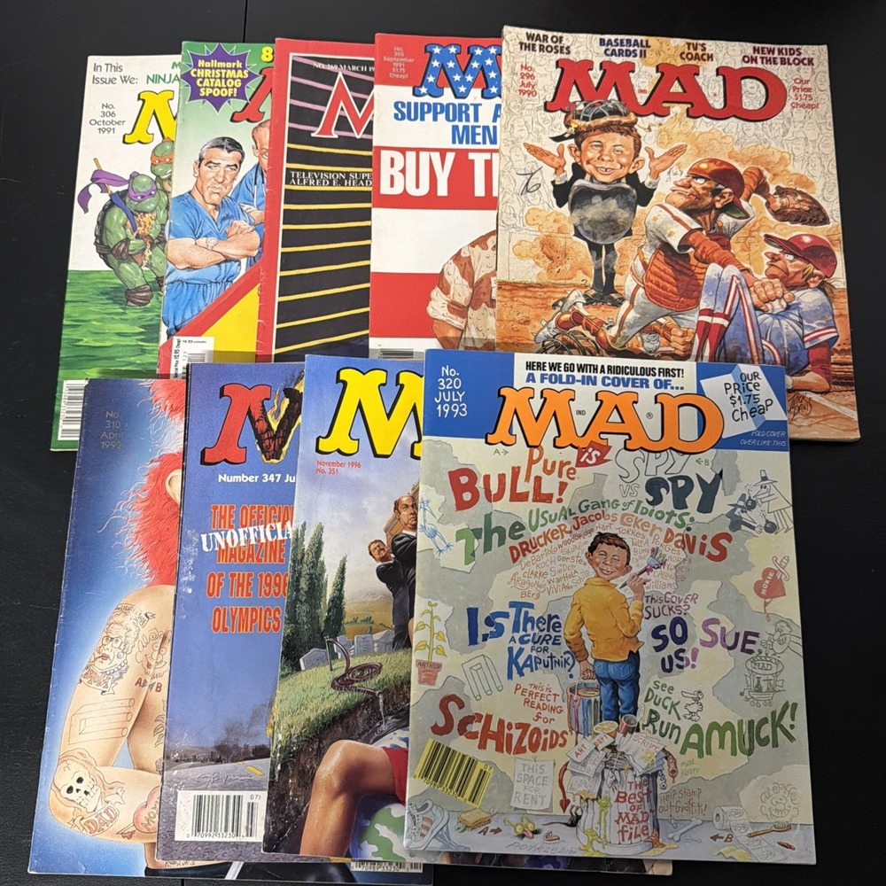 Vtg lot of 9 Mad Magazines 1987-1998 Date Range Ninja Turtle Time Operation